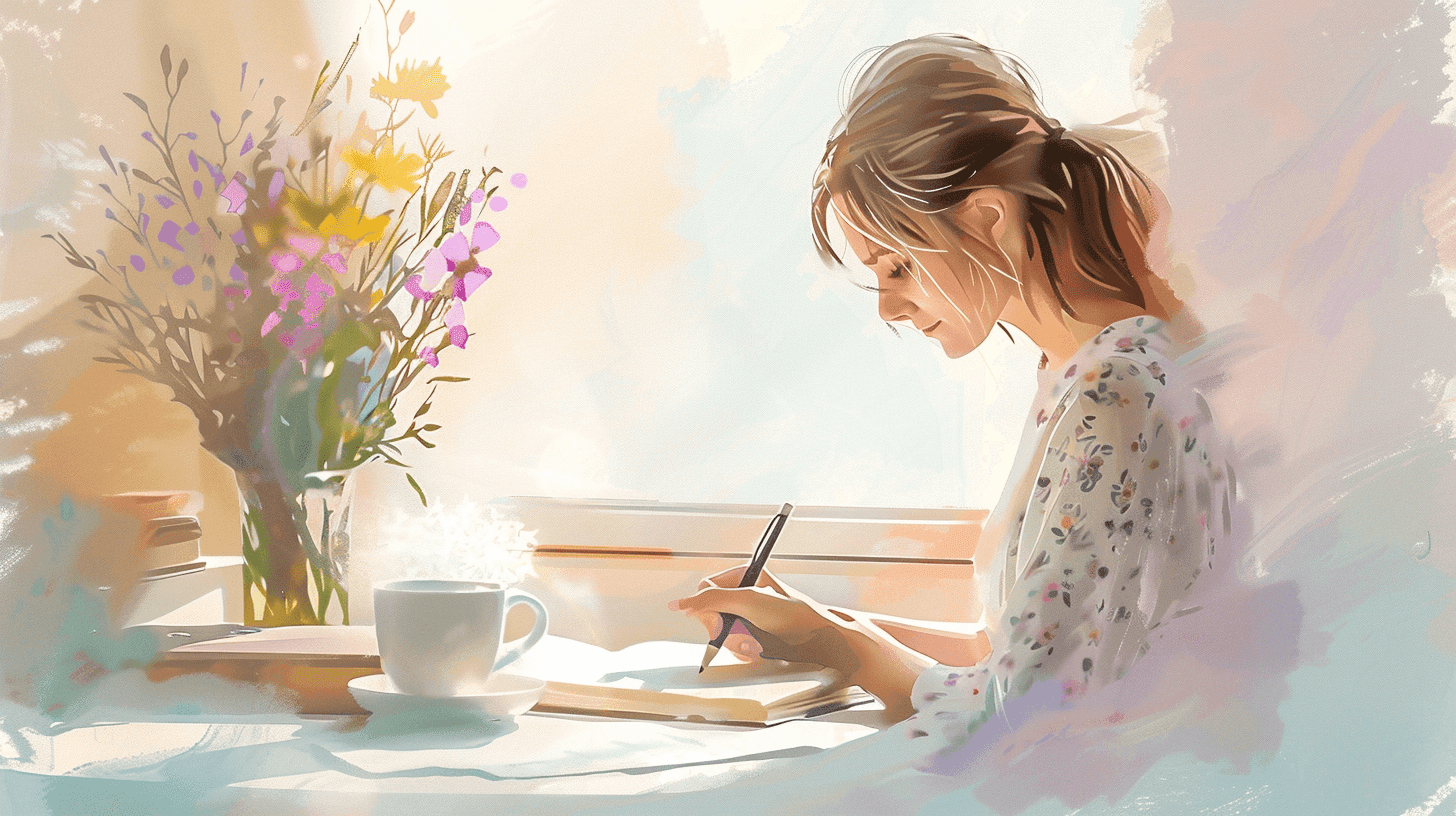 Woman writing in journal, processing anxiety through writing and reflection