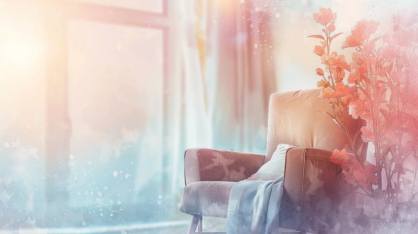 Watercolor of a warm therapy office